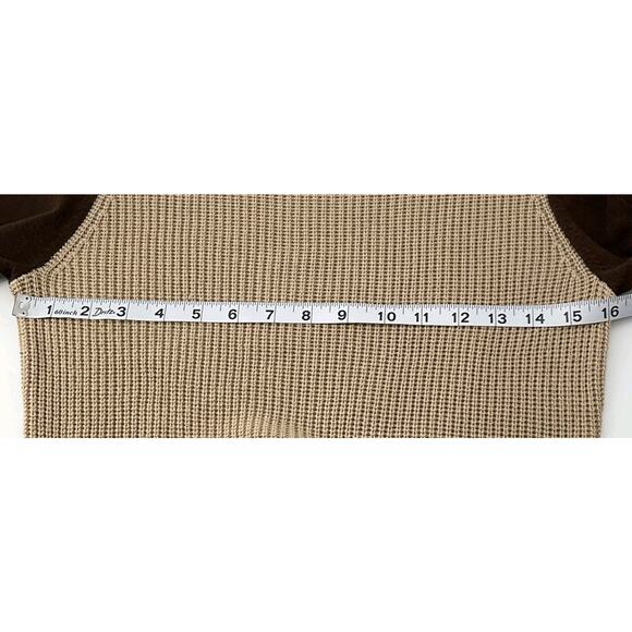 RALPH LAUREN Two Tone Jumper Sweater Fisherman Rib Logo Badge Retro Size S Brown - Picture 11 of 13